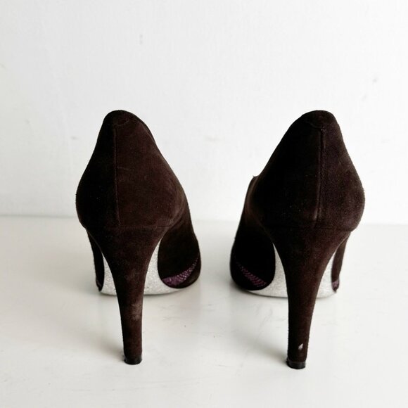 RENE CAOVILLA Ankle Boots in burgundy aubergine Suede and Rhinestones Size 37.5 - Picture 5 of 8